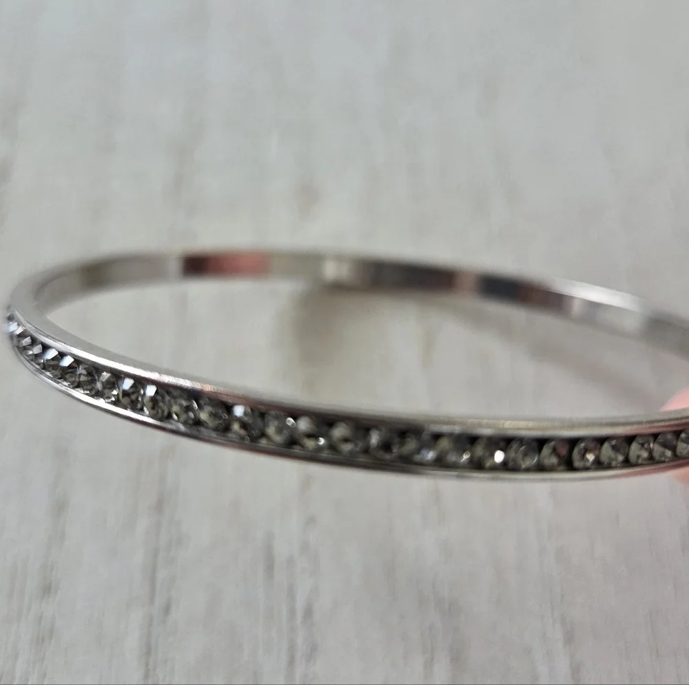Coach Bangle Bracelet - Silver With Rhinestones
